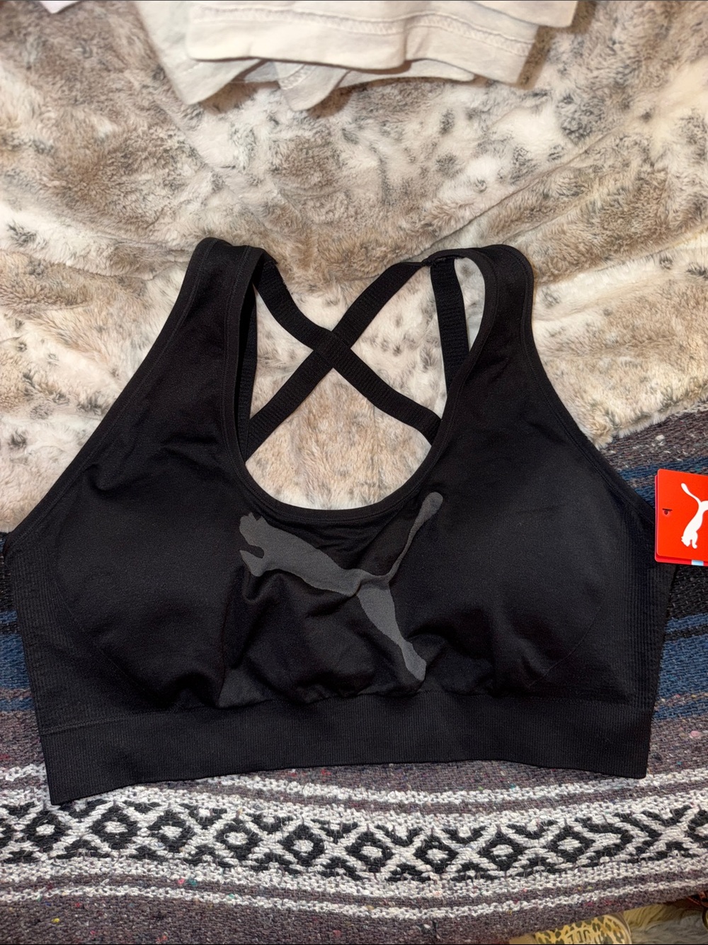 Puma Black Cross-Back Logo Sports Bra